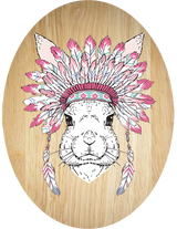 Tribal Bunny - Plywood Oval - Wall Art