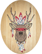 Tribal Deer - Plywood Oval - Wall Art