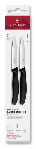 2 Piece Paring Knife Set - VICTORINOX Swiss Classic Wavy/Straight 10cm (Black)