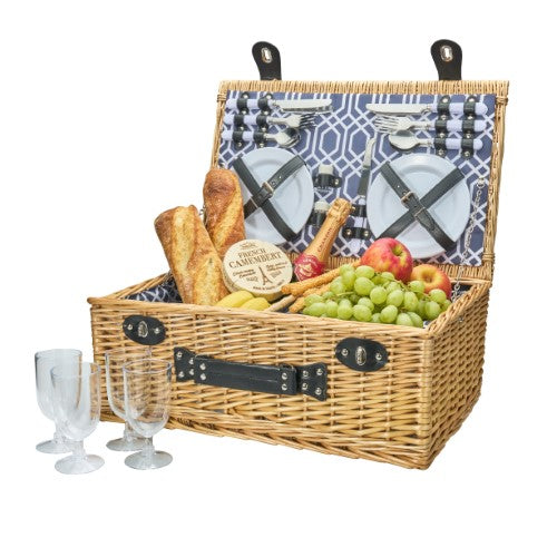 4 Person Wicker Picnic Basket - AVANTI Hamptons Blue Point