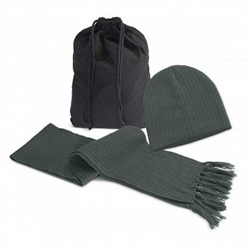 Nebraska Scarf and Beanie Set (Dark Grey)