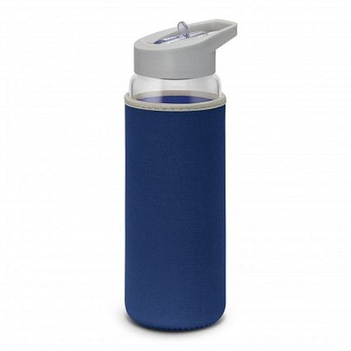 Elixir Glass Drink Bottle with Sleeve (Clear / Dark Blue)