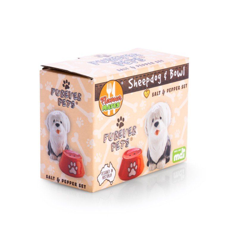 Salt & Pepper Set - Flavour Mate Furever Pets Sheepdog & Bowl (11.5cm)