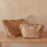 Akiiko Biscuit Canvas Curved Gift Tote with Raffia Detailing - Large