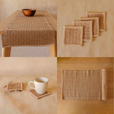 Akiiko Jute Table Top Set - Brown Jute Placemat, Runner, Coaster - Triangle