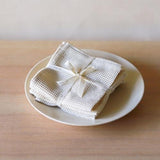 Akiiko Grid Waffle Hand Towel- Natural - Set of 4 Tied Cotton Ribbon 300x300mm