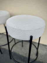 Barstool with White Boucle Fabric / Black Steel Frame