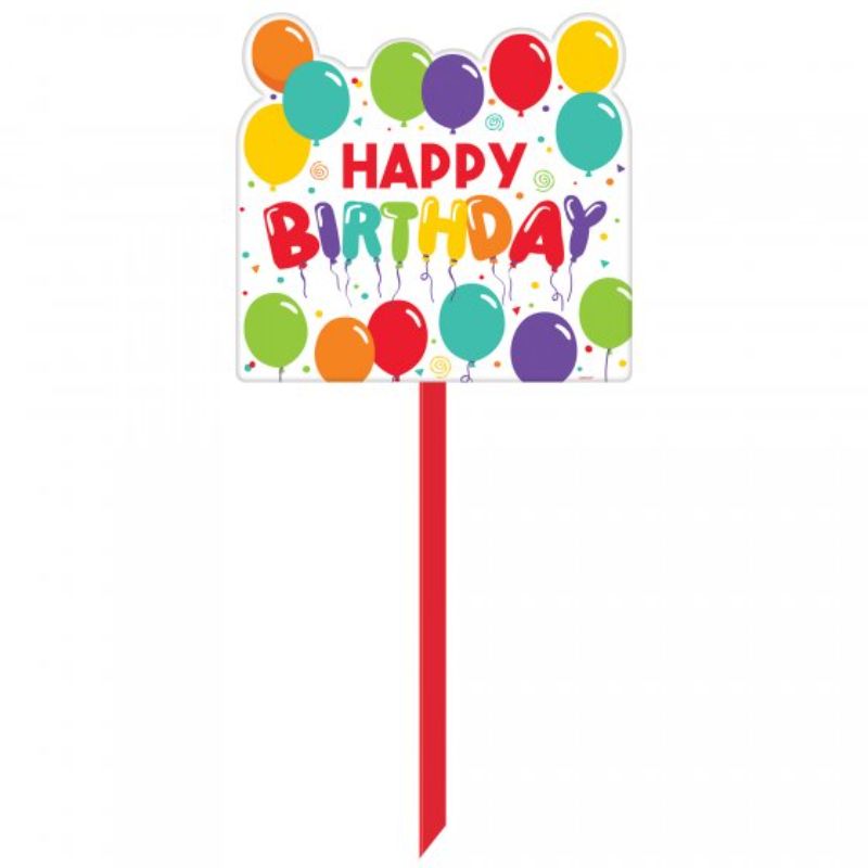 Vibrant Birthday Celebration Yard Sign, 35x38cm, with 63cm stick for outdoor party decor, weather-resistant and eye-catching.