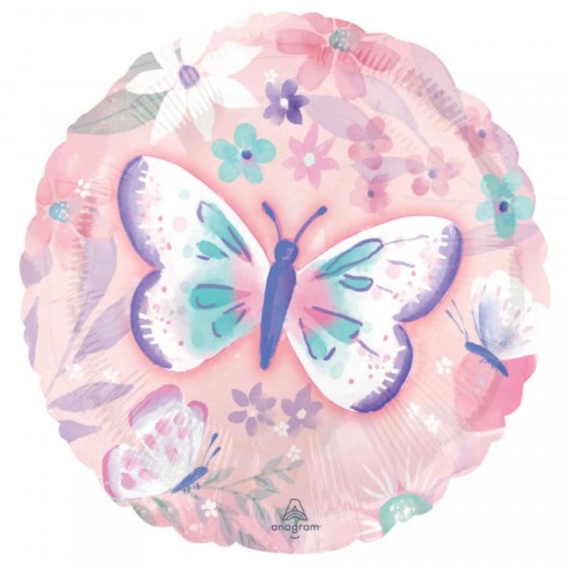 45cm self-sealing foil balloon featuring vibrant fluttering butterflies, perfect for parties and special occasions.