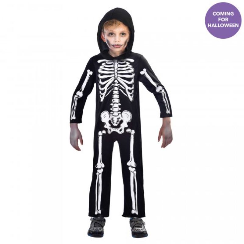 Costume Skeleton Jumpsuit for kids 6-8 years, featuring a detailed skeleton print for Halloween fun and comfort.