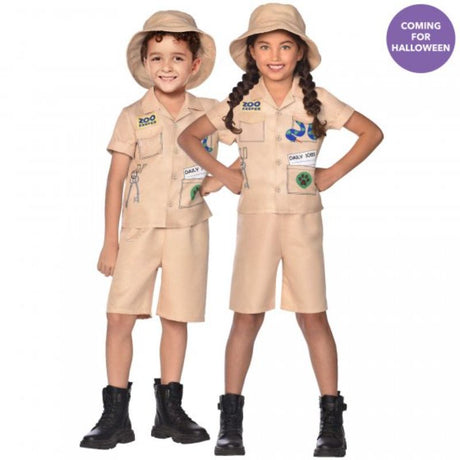 Vibrant zoo keeper costume for kids 4-6, featuring a stylish top, shorts, and hat for imaginative animal play.