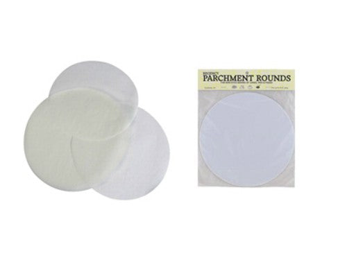 Pre-cut 8-inch parchment rounds for easy non-stick baking, perfect for cakes, pastries, and cookies, 24 per pack.