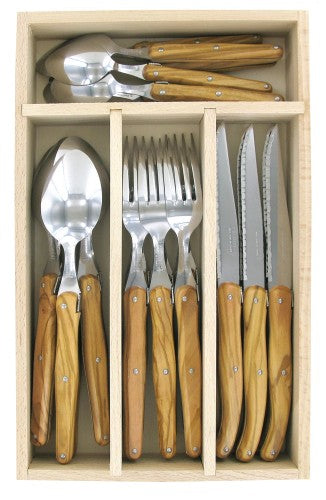 Verdier Cutlery Set 24 Pc Olive Wood