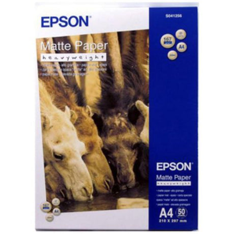 Epson A4 Matte Paper, 210mm x 297mm, 167g/m², 50 sheets for vibrant, high-quality prints and professional results.