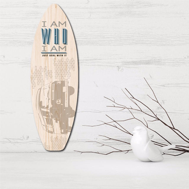 Ply Surfboard Art featuring a retro Combi Van design, perfect for surf lovers and vintage decor enthusiasts.