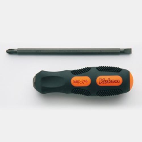 Koken 168C Screwdriver featuring interchangeable Phillips #2 and 6mm flat blade, designed for durability and versatility.