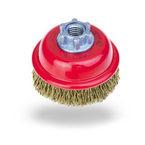 Jaz Cup Brush High Speed, 75mm diameter, 0.23mm crimped cables for efficient polishing and surface preparation.