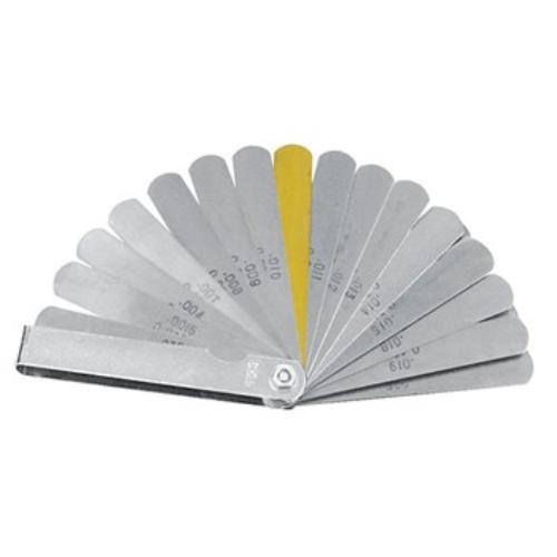 AmPro Feeler Gauge with 32 durable brass blades, measuring 0.015" to 0.035" for accurate automotive adjustments.