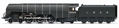 Hornby LNER W1 'Hush Hush' 4-6-4 locomotive model with unique smoke cowl, perfect for collectors and railway enthusiasts.