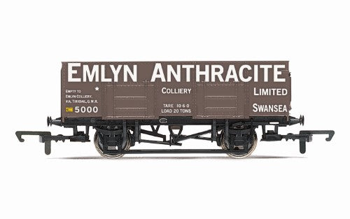 Hornby 21T Coal Wgn Emlyn Anthracite model train, showcasing Era 3 livery and authentic coal transport details.