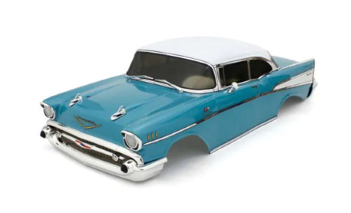 Kyosho 57 Chev Bell Air body set in tropical turquoise, perfect for RC enthusiasts and classic car collectors.