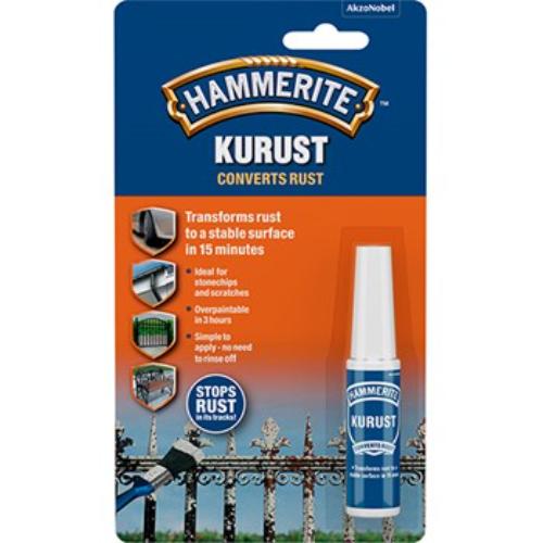 Hammerite Kurust 90ml rust converter transforms rust into a solid surface, ideal for quick metal repairs.