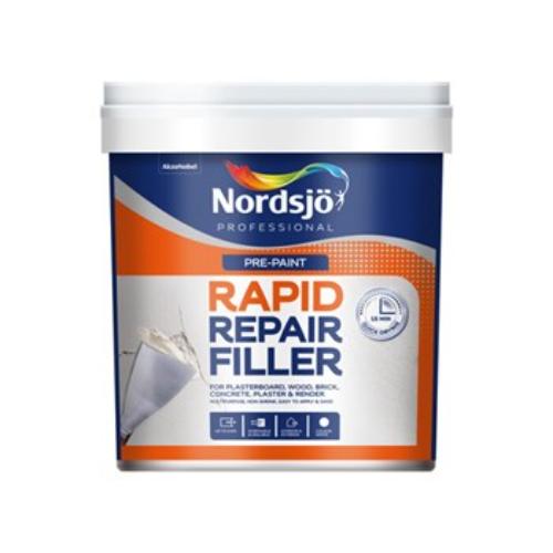 Nordsjo Professional Rapid Repair Filler 1kg pot, non-shrink, quick-drying for smooth, flawless wall repairs.