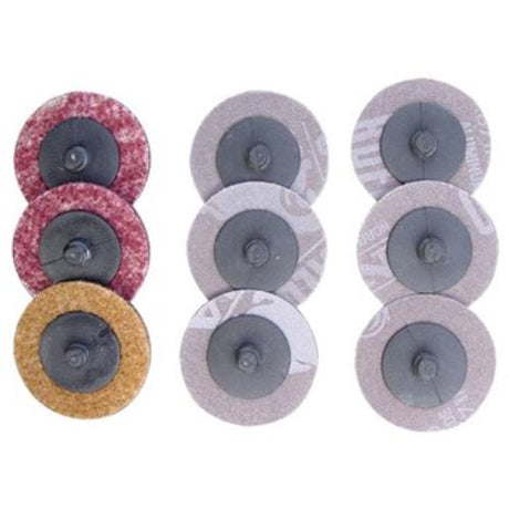 9-piece AmPro Air Sanding Pad Set with 50mm discs for precision sanding and surface preparation in workshops.