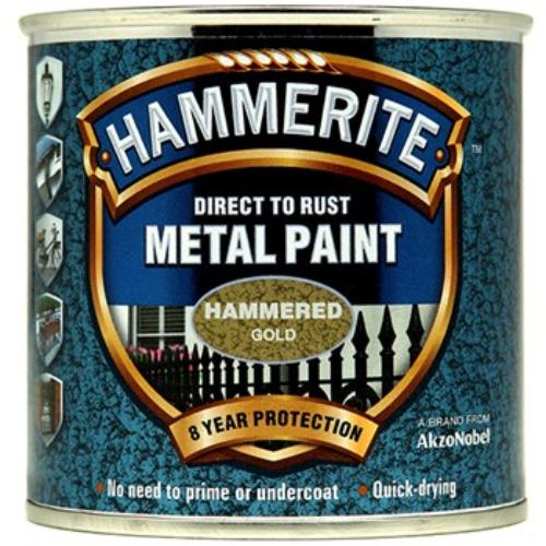 Hammerite Hammered 250ml Gold paint provides a stunning hammered finish and rust protection for metal surfaces.