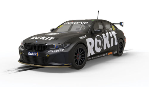 Detailed Scalextric BMW 330i BTCC '22 model of Jake Hill, showcasing aggressive design and motorsport heritage.