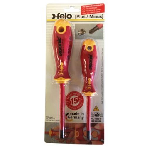 Felo 417 Ergonic Insulated Plus/Minus Screwdriver Set of 2 Sizes Z1 and Z2 Harde