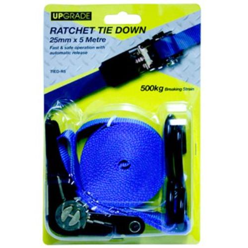 Upgrade Ratchet Tie Down (500kg Breaking Strain) 25mm x 5Mtr