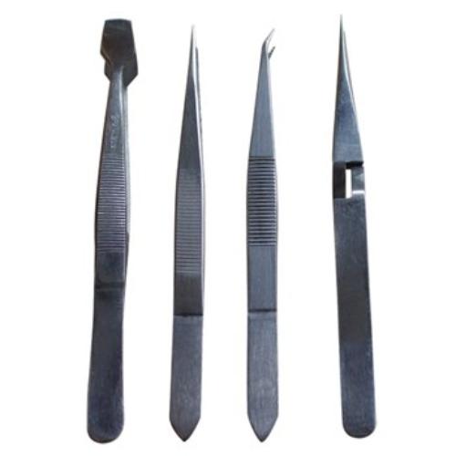 Worldwide 050-15 Tweezer Set 4pc In Wallet Stainless Steel