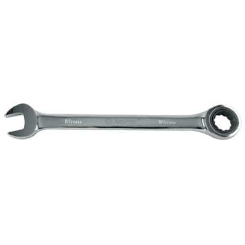 AmPro 14mm geared wrench with mirror finish, 72-tooth design for tight spaces, made from chrome vanadium steel.