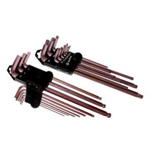 AmPro 9pc extra long ballpoint hex key set, 1.5-10mm, made from S2 alloy for durability and precision in tight spaces.