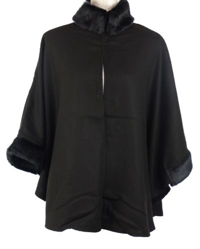 Cape With Fur Collar - Black