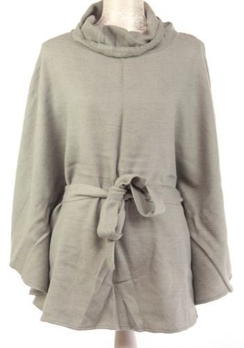 Solid Colour Poncho With Belt - Grey