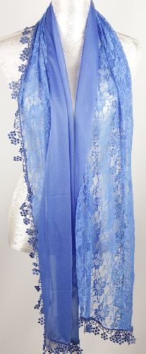 Scarf - Wide Lace With Tassles - Denim