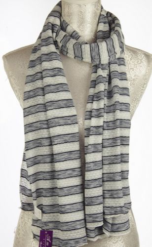 Scarf - Knitted Stripe Pattern Scarf - Denim