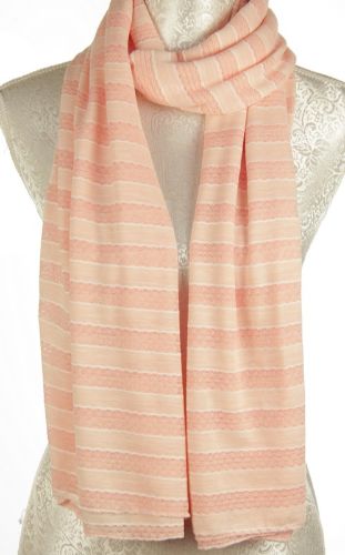 Scarf - Knitted Stripe Pattern Scarf - Pink