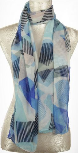 Scarf - Geometric Spots Stripe Scarf - Blue