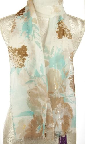 Scarf - Taupe Floral With Sequins