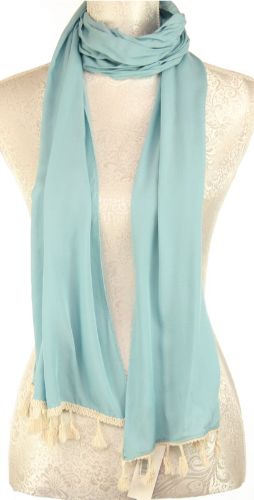 Scarf - Blue With Ivory Tassles Scarf