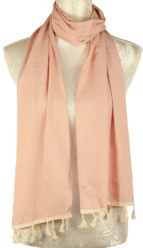Scarf - Soft Pink Ivory Tassles Scarf