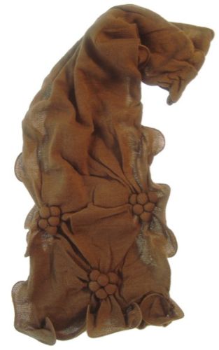 Scarf - Curly Edge Ball Flower - Camel