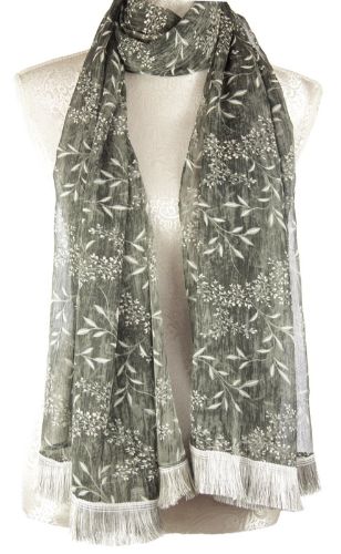 Scarf - Leaf Printed Scarf - Grey