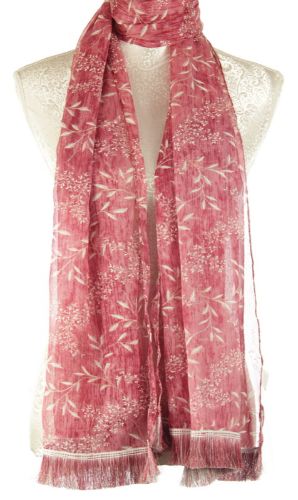 Scarf - Leaf Printed Scarf - Pink