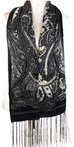 Scarf - Burnout Scarf Crown Pattern - Grey