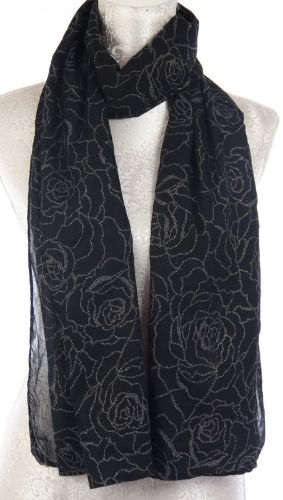 Scarf - Gold Dots Rose Scarf - Black