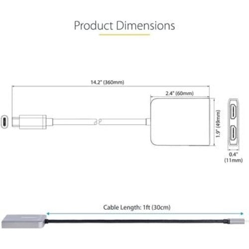 USB-C to Dual HDMI Adapter - MST Hub for 4K 60Hz Dual Monitors - Enhanced Productivity & HDR